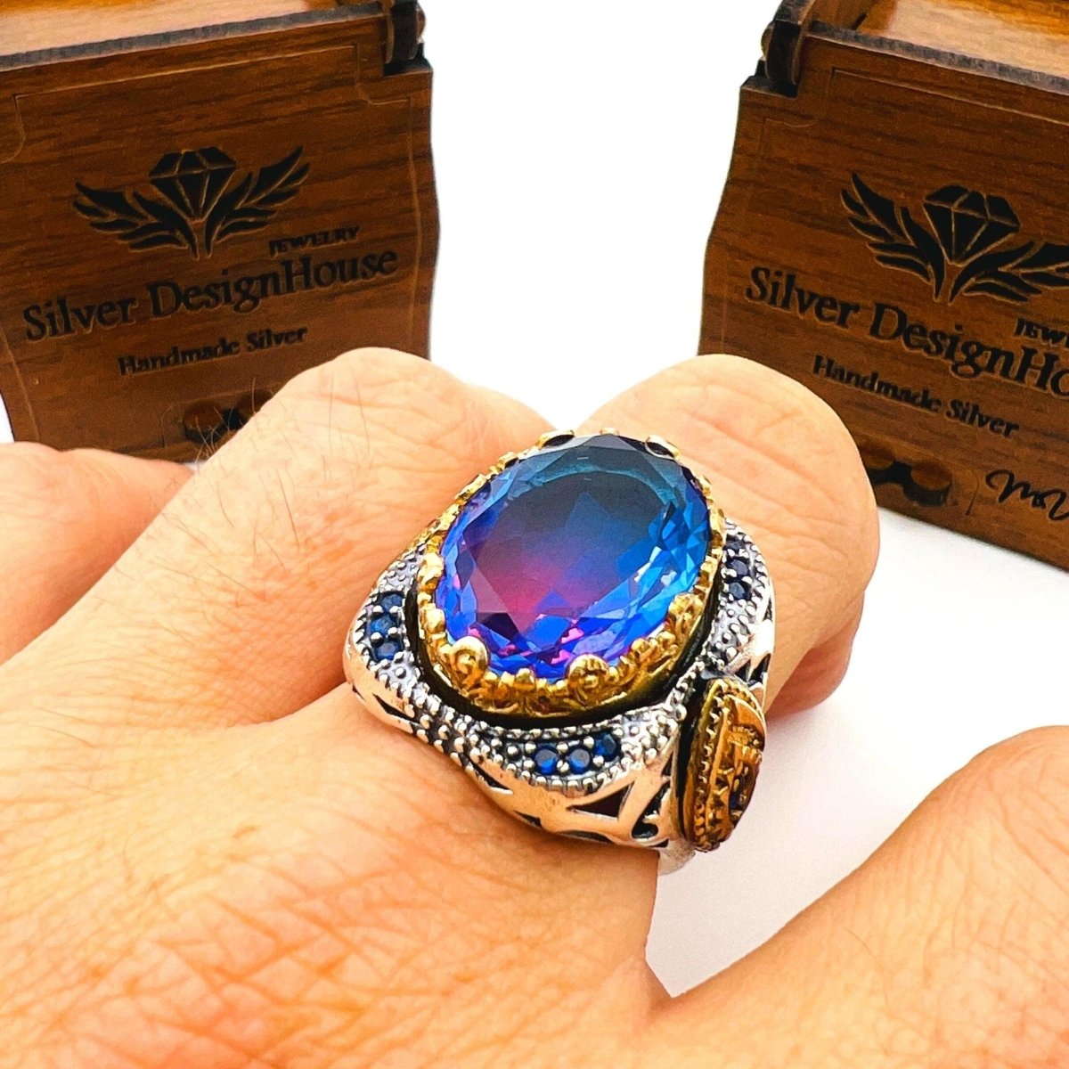 Men's Tourmaline Purple - Blue Stone Silver Ring