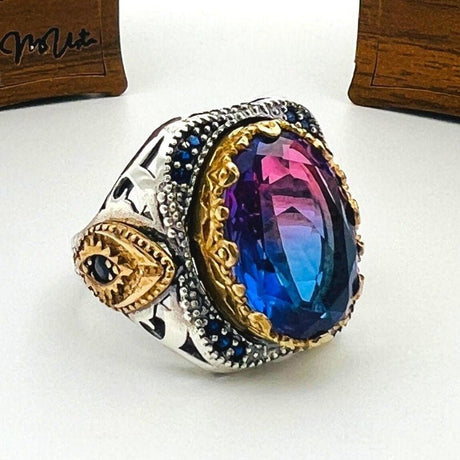 Men's Tourmaline Purple - Blue Stone Silver Ring