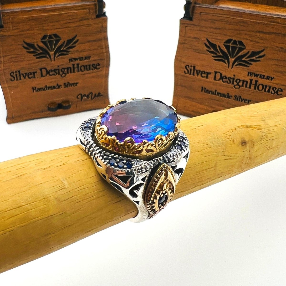 Men's Tourmaline Purple - Blue Stone Silver Ring