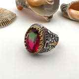 Men's Tourmaline Stone Silver Ring