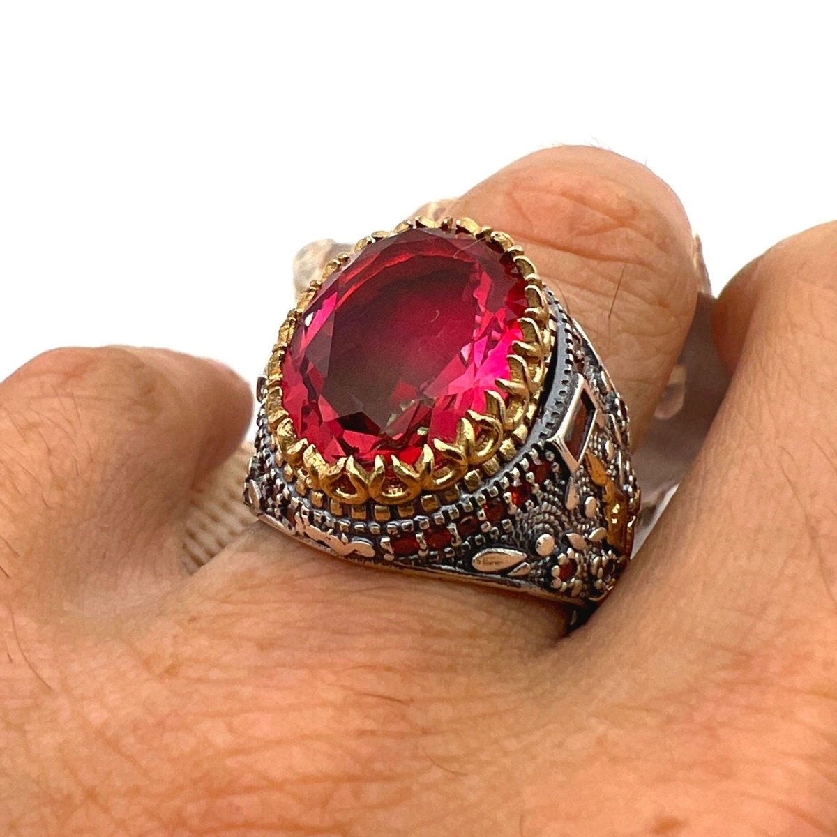 Men's Tourmaline Stone Silver Ring