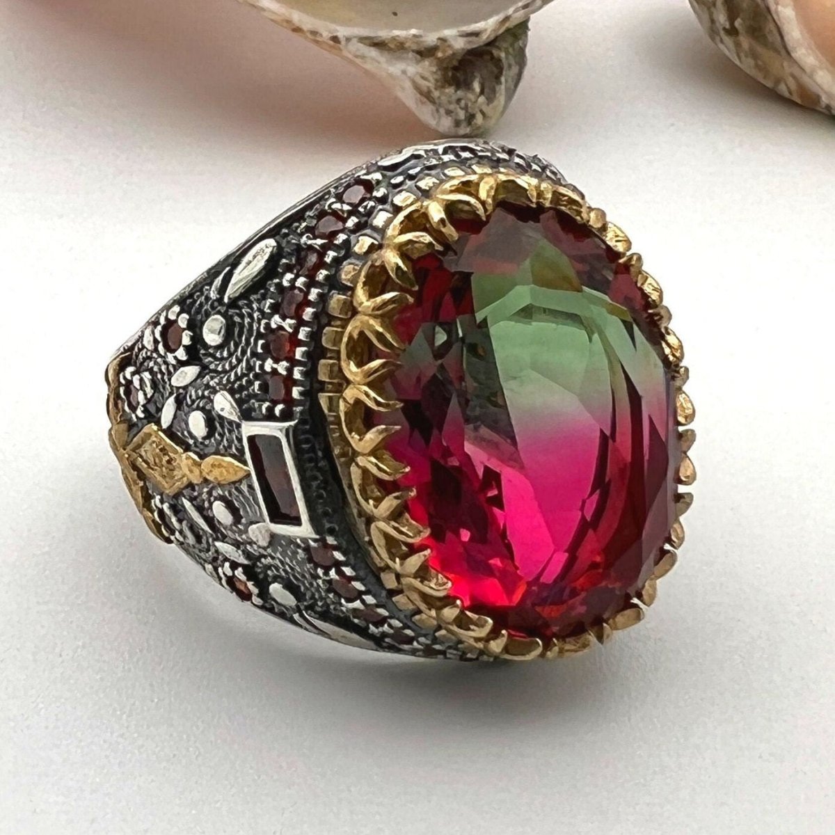 Men's Tourmaline Stone Silver Ring - TryAladdin