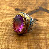 Men's Tourmaline Stone Silver Ring