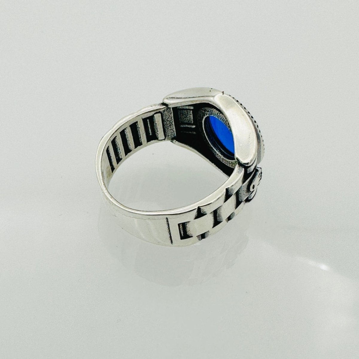 Men's Turkish Blue Sapphire Square Silver Ring