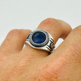 Men's Turkish Blue Sapphire Square Silver Ring