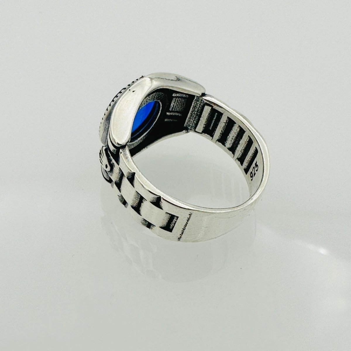 Men's Turkish Blue Sapphire Square Silver Ring