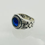 Men's Turkish Blue Sapphire Square Silver Ring