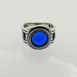 Men's Turkish Blue Sapphire Square Silver Ring