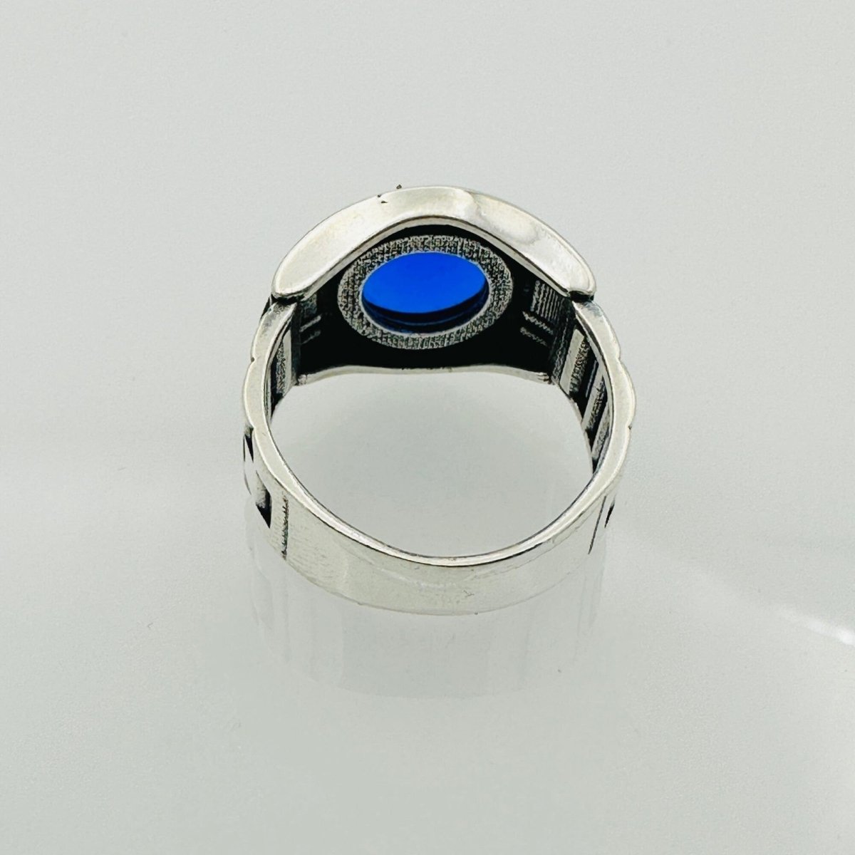 Men's Turkish Blue Sapphire Square Silver Ring