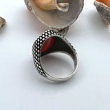 Men's Turkish Handcrafted 925 Sterling Silver Red Agate Stone Statement Ring - TryAladdin
