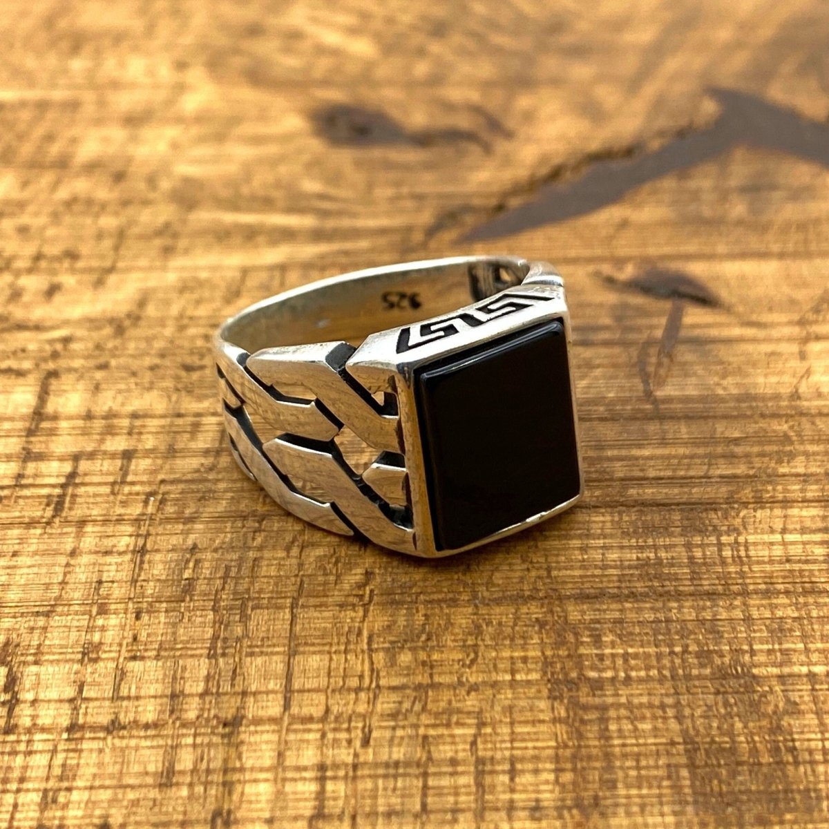 Men's Turkish Handmade 925 Sterling Silver Black Onyx Square Stone Ring - TryAladdin