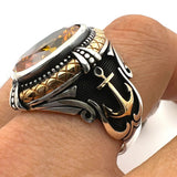 Men's Turkish Handmade 925 Sterling Silver Double Headed Eagle & Yellow Citrine Statement Ring - TryAladdin