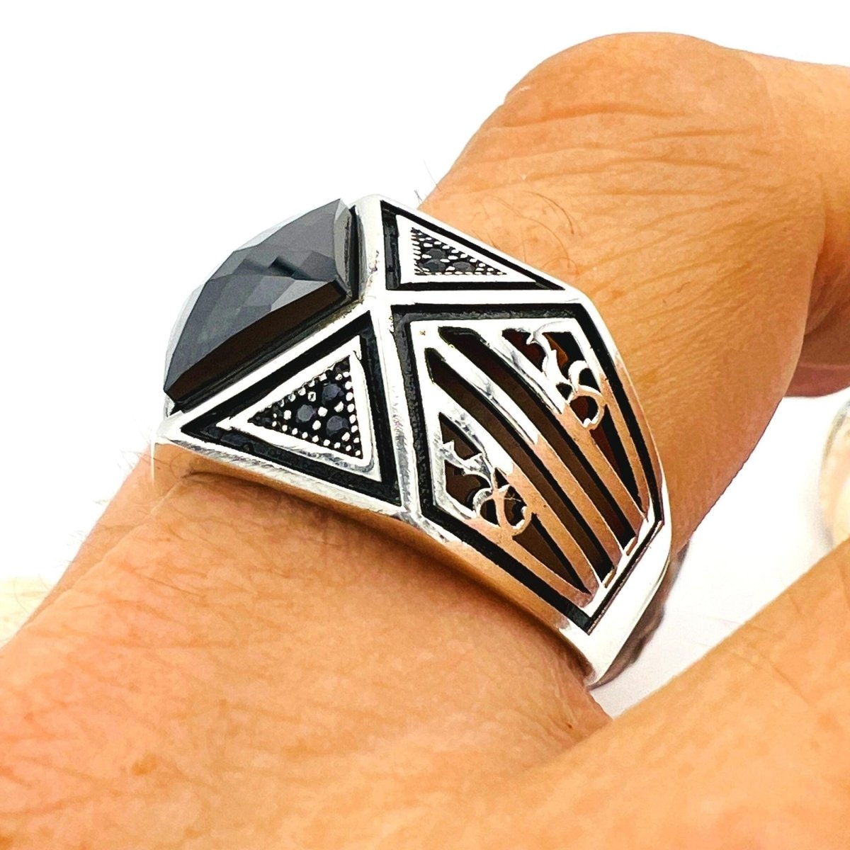 Men's Turkish Handmade 925 Sterling Silver Onyx Ring - Ottoman Inspired Gift for Him - TryAladdin