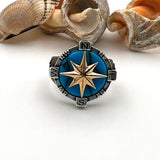 Men's Turkish Handmade 925 Sterling Silver Turquoise Compass & Anchor Ring | Nautical Theme Jewelry - TryAladdin