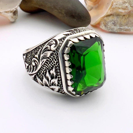 Men's Turkish Onyx Square Sterling Silver Ring