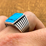 Men's Turquoise Stone Handmade Silver Ring - TryAladdin