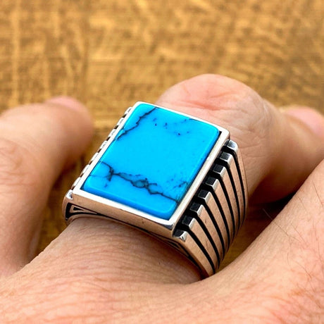 Men's Turquoise Stone Handmade Silver Ring