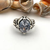 Men's White Zircon Stone Silver Ring