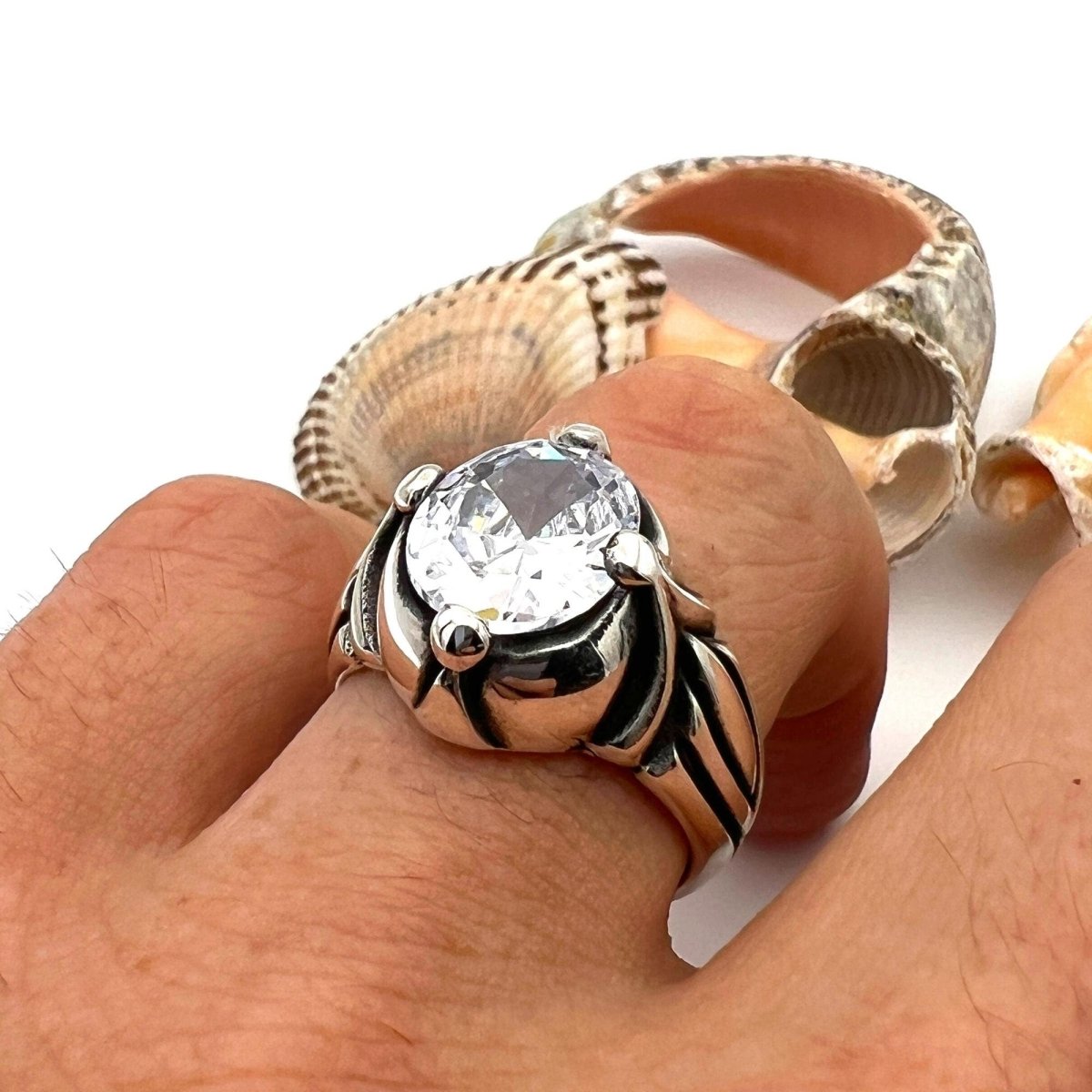 Men's White Zircon Stone Silver Ring