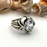 Men's White Zircon Stone Silver Ring