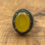 Men's Yellow Agate Stone Silver Ring