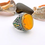 Men's Yellow Agate Stone Silver Ring