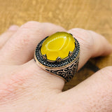 Men's Yellow Agate Stone Silver Ring - TryAladdin