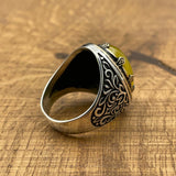 Men's Yellow Agate Stone Silver Ring