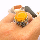 Men's Yellow Agate Stone Silver Ring