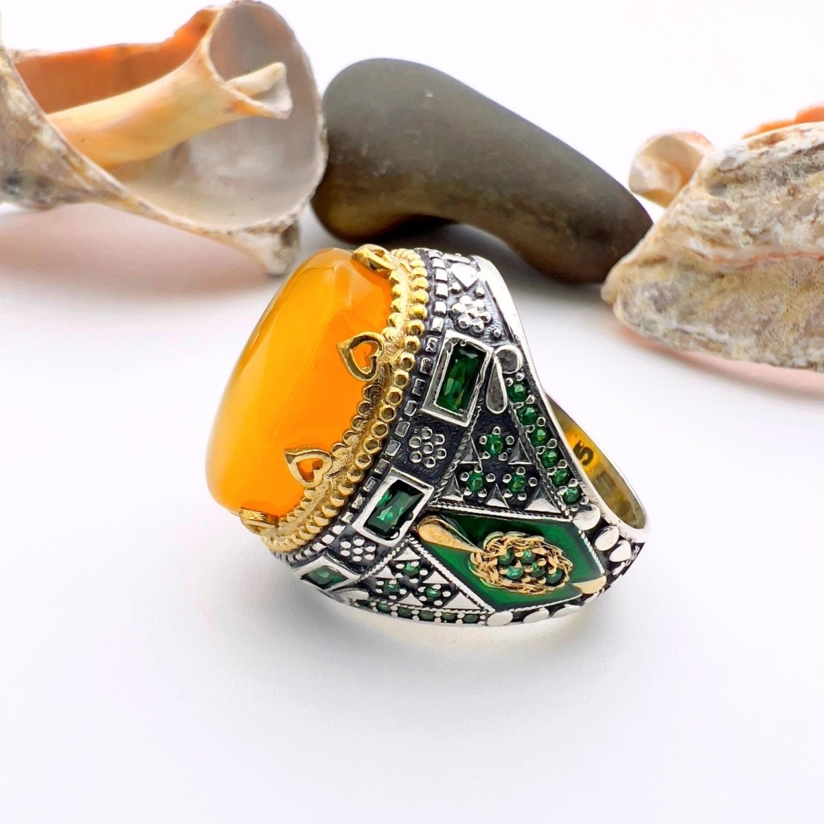 Men's Yellow Agate Stone Silver Ring