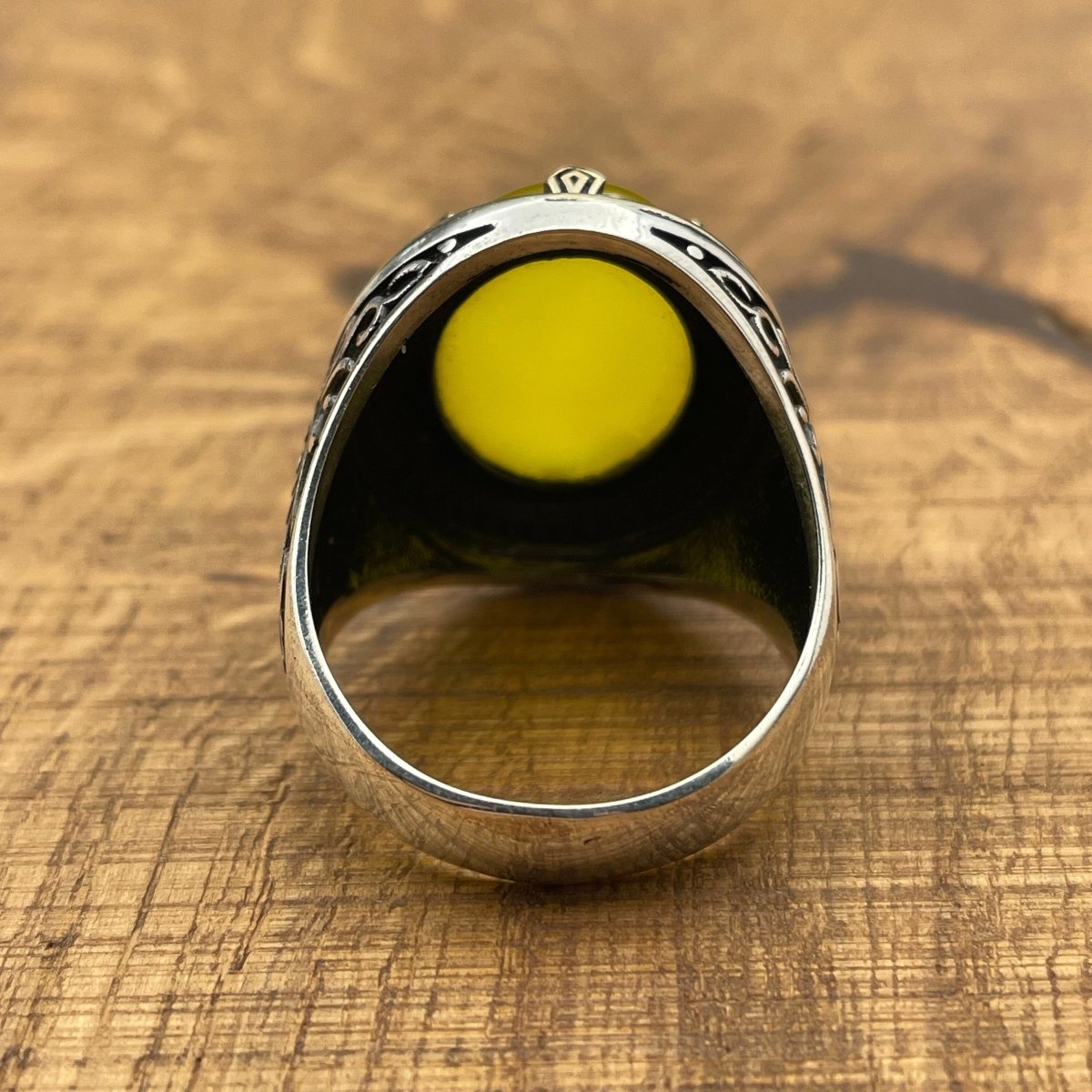 Men's Yellow Agate Stone Silver Ring