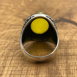 Men's Yellow Agate Stone Silver Ring