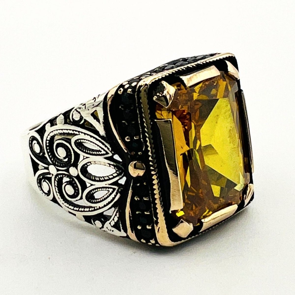 Men's Yellow Citrine Silver Ring