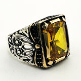 Men's Yellow Citrine Silver Ring