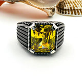 Men's Yellow Citrine Stone Silver Ring