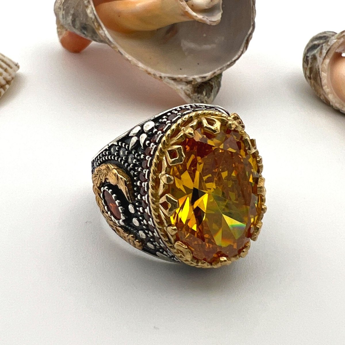 Men's Yellow Citrine Stone Silver Ring