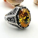 Men's Yellow Citrine Stone Silver Ring