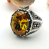 Men's Yellow Citrine Stone Silver Ring