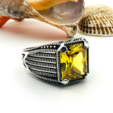 Men's Yellow Citrine Stone Silver Ring