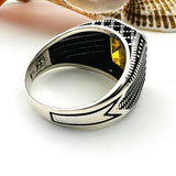 Men's Yellow Citrine Stone Silver Ring