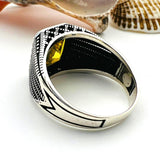 Men's Yellow Citrine Stone Silver Ring