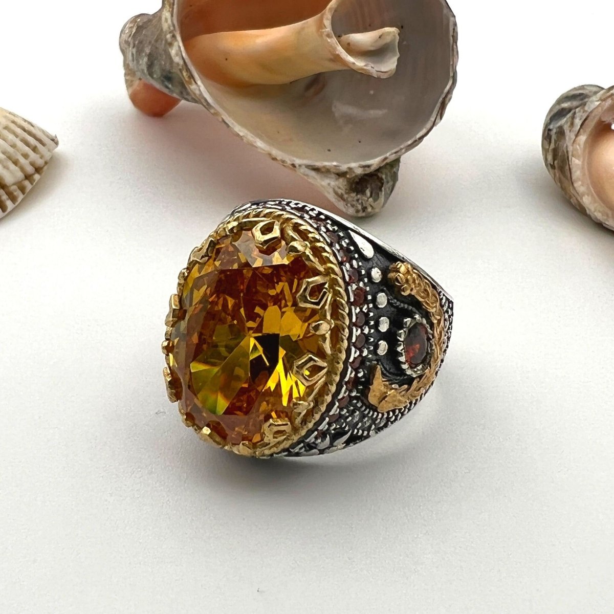 Men's Yellow Citrine Stone Silver Ring