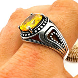 Men's Yellow Citrine Stone Silver Ring