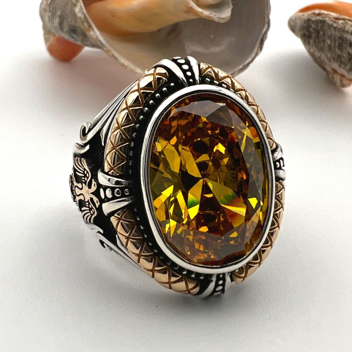 Men's Yellow Citrine Stone Silver Ring - TryAladdin