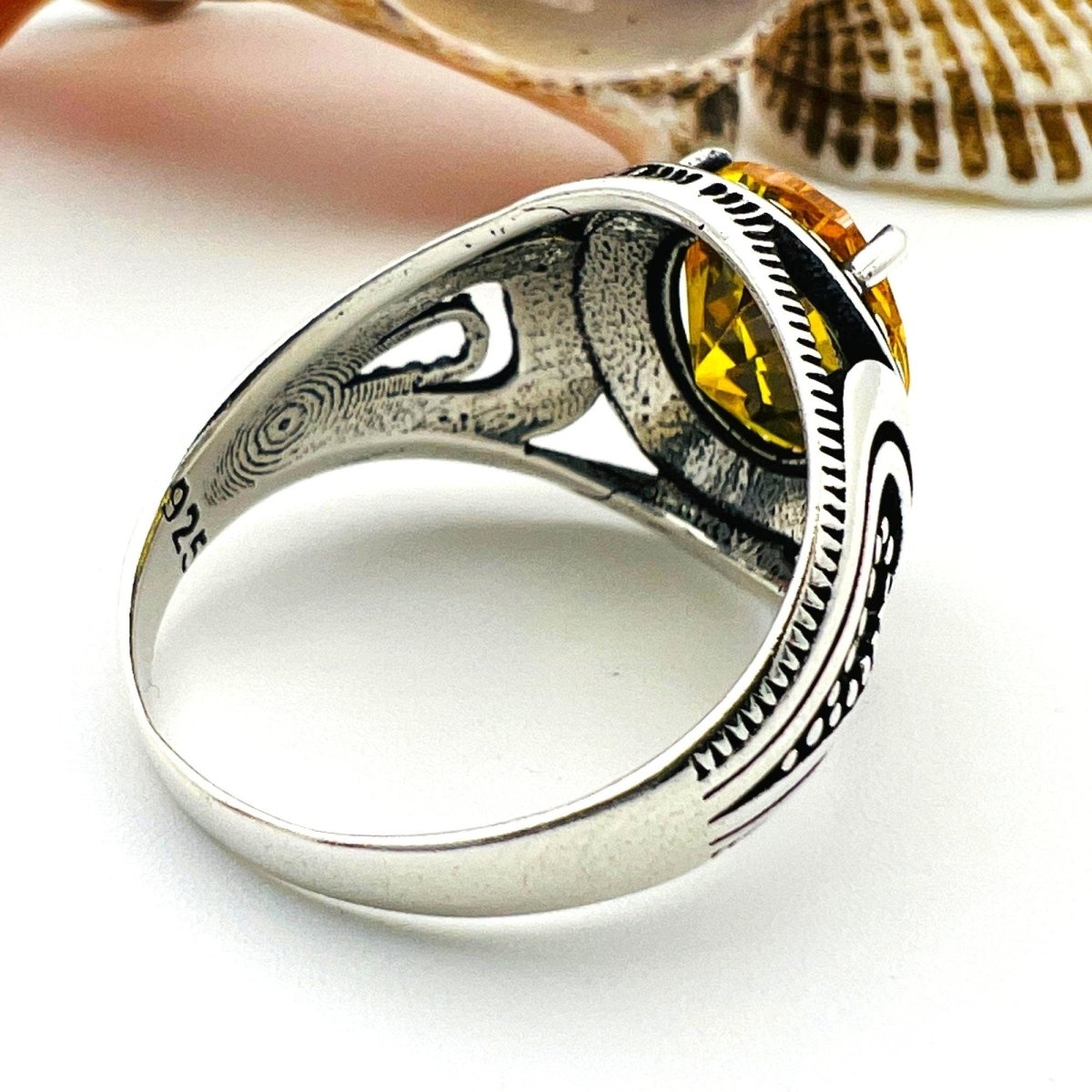 Men's Yellow Citrine Stone Silver Ring