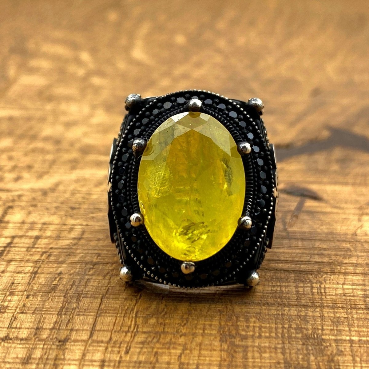 Men's Yellow Paraiba Stone Handmade Silver Ring - TryAladdin