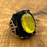 Men's Yellow Paraiba Stone Handmade Silver Ring