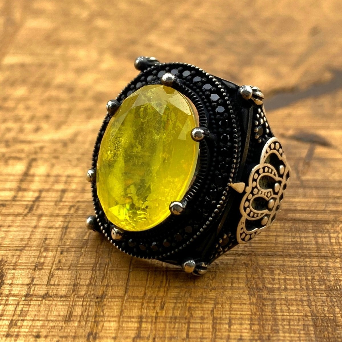 Men's Yellow Paraiba Stone Handmade Silver Ring