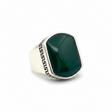 Herren Jemenitischer Aqeeq Stein Grüner Achat 925 Sterling Silber Ring
