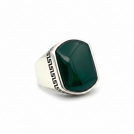 Bague en argent sterling 925 avec agate verte Aqeeq yéménite pour homme